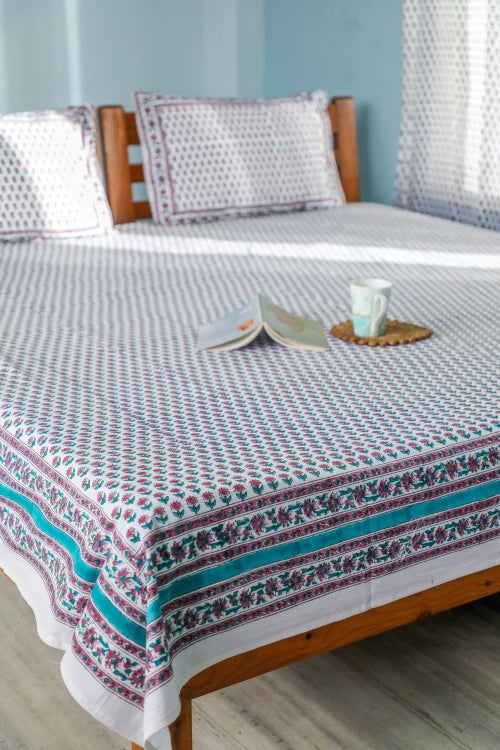 Sootisyahi 'Floral Dots' Handblock Printed Cotton Bedsheet