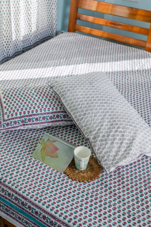 Sootisyahi 'Floral Dots' Handblock Printed Cotton Bedsheet