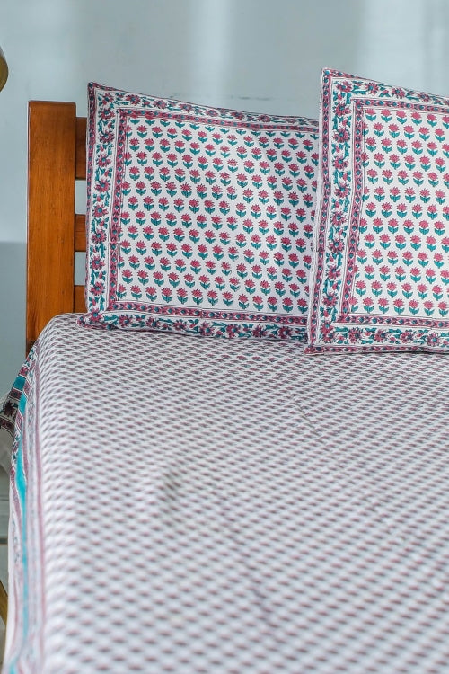 Sootisyahi 'Floral Dots' Handblock Printed Cotton Bedsheet