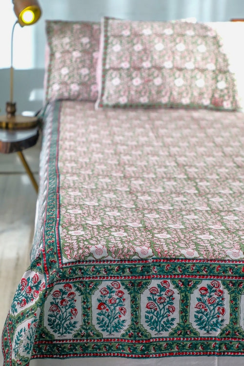Sootisyahi 'Mughal Garden' Handblock Printed Cotton Bedsheet