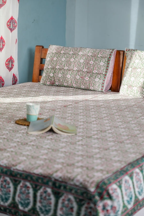 Sootisyahi 'Mughal Garden' Handblock Printed Cotton Bedsheet