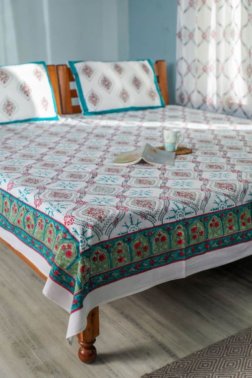 Sootisyahi 'Summer Window' Handblock Printed Cotton Bedsheet