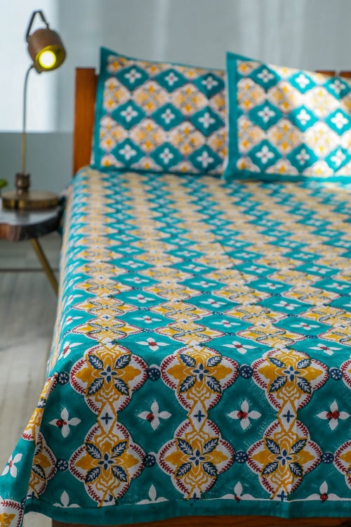 Sootisyahi 'Rainbow Cassata' Handblock Printed Cotton Bedsheet