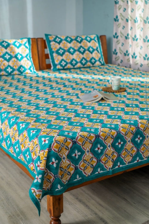 Sootisyahi 'Rainbow Cassata' Handblock Printed Cotton Bedsheet