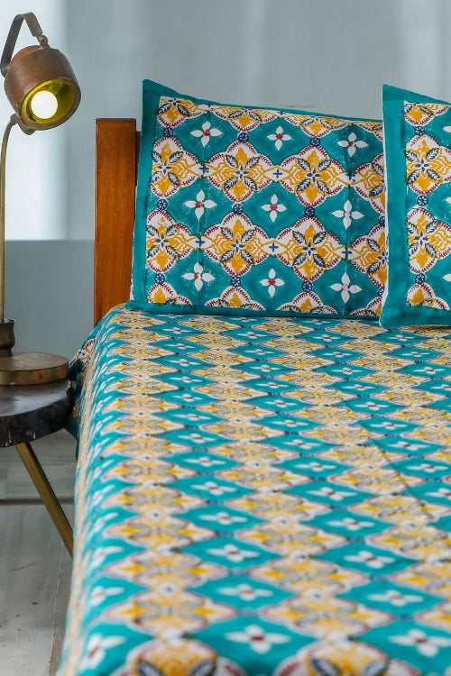 Sootisyahi 'Rainbow Cassata' Handblock Printed Cotton Bedsheet