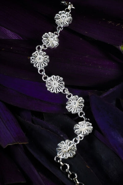 Women's Floral Filigree Sterling Silver Bracelet - Filigree Wild Rose