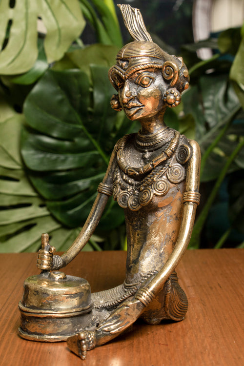 Dhokra Craft Curio (Large) - Lady with Grinder
