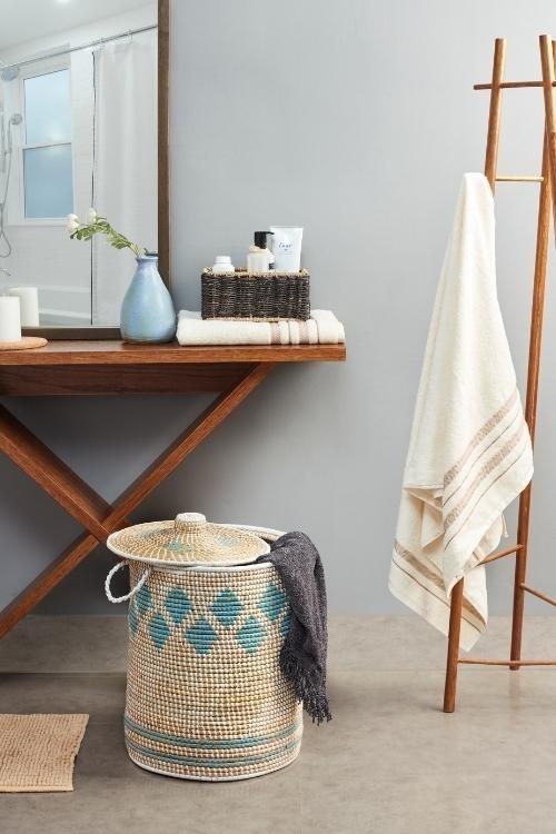 Handmade Moonj Grass Laundry Basket (Indigo)