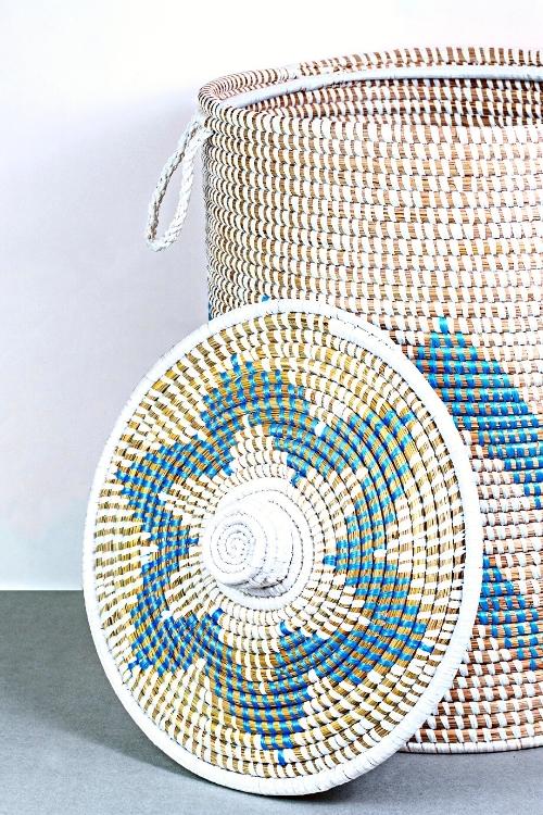 Handmade Moonj Grass Laundry Basket (Indigo)
