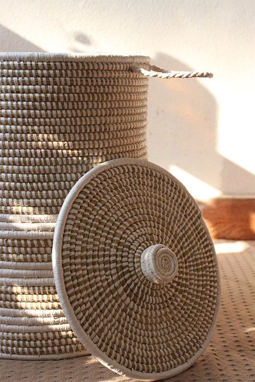 Handmade Moonj Grass Laundry Basket (White)