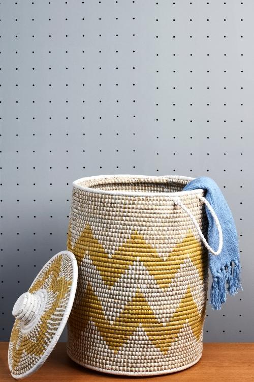 Handmade Moonj Grass Laundry Basket (Yellow)