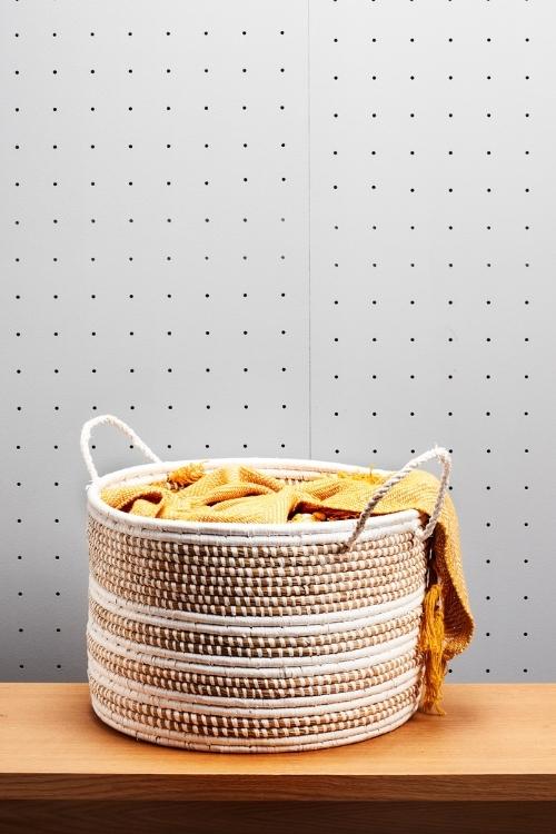 Handmade Moonj Grass Storage Basket (White)