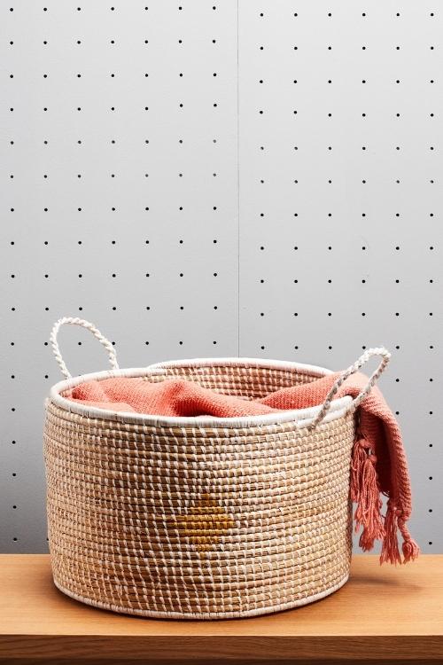 Kadam Haat Handmade Moonj Grass Storage Basket (Yellow)
