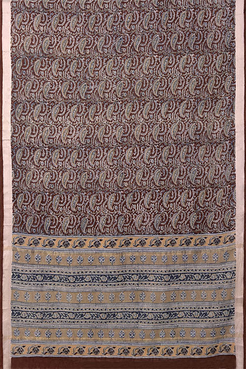 Natural Dye Block Print Cotton Sari-1