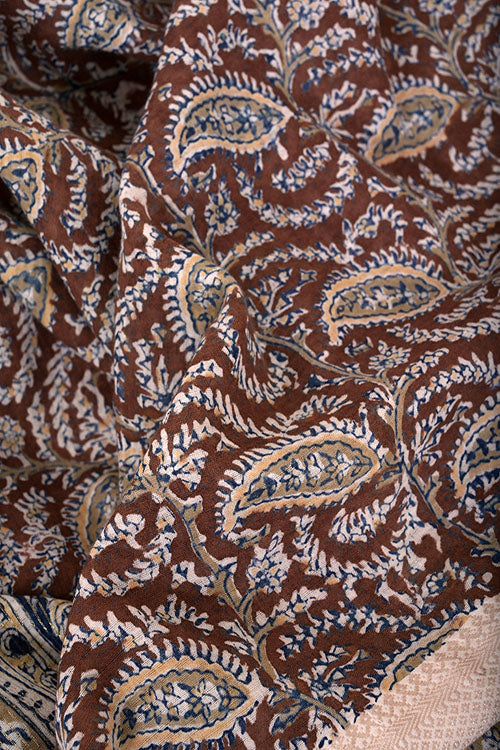 Natural Dye Block Print Cotton Sari-1