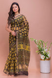 Classic Elegance Bagru Block Printed Yellow Paisleys Kota Doria Saree Online 
