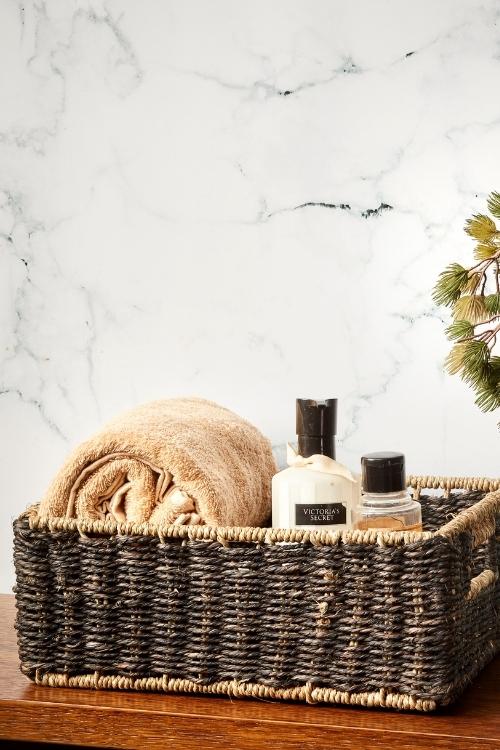Kadam Haat Handmade Sabai Grass Towel Basket - Small (Black)