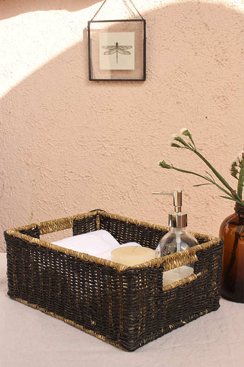 Kadam Haat Handmade Sabai Grass Towel Basket - Large (Black)