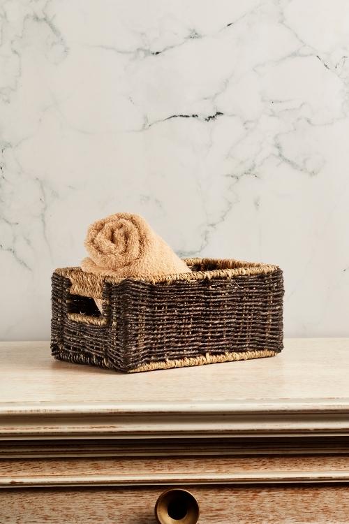 Kadam Haat Handmade Sabai Grass Towel Basket - Small (Black)
