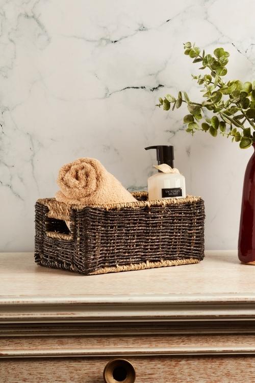 Kadam Haat Handmade Sabai Grass Towel Basket - Small (Black)