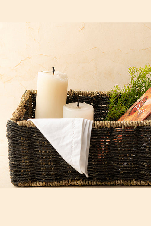Kadam Haat Handmade Sabai Grass Towel Basket - Small (Black)