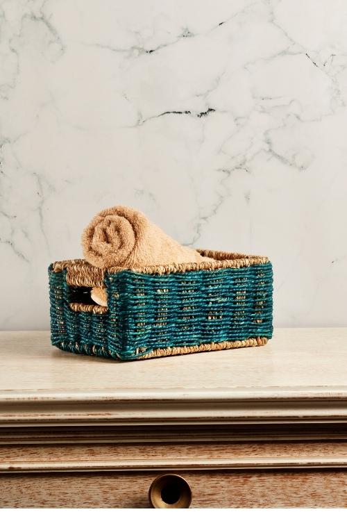 Handmade Sabai Grass Towel Basket - Small(Indigo)