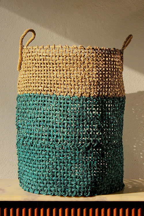 Handmade Sabai Grass Laundry Basket (Indigo)