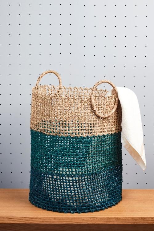 Handmade Sabai Grass Laundry Basket (Indigo)