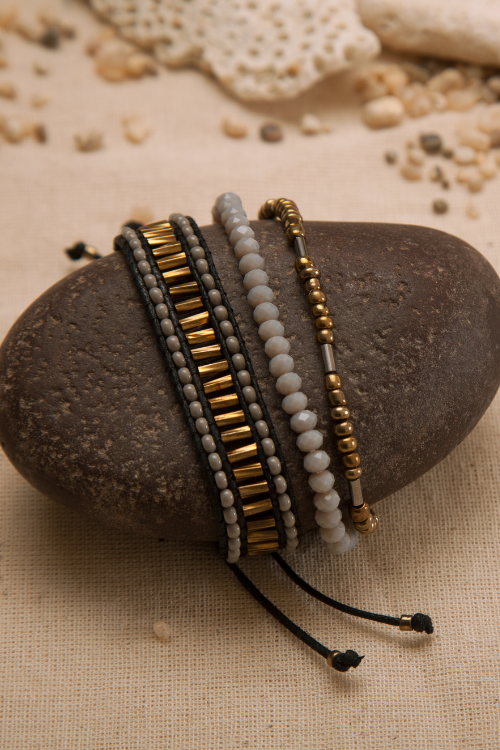 Antique Gold Gray Ladder Bracelet Set