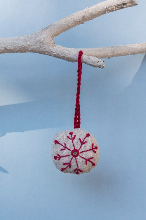 Okhai 'First Snow' Hand Embroidered Christmas Ornament