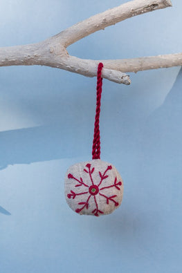 Okhai 'First Snow' Hand Embroidered Christmas Ornament