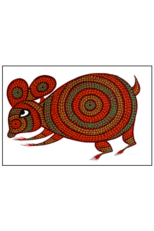 Froggmag' Folk Painting Bhil - Rabbit - Red