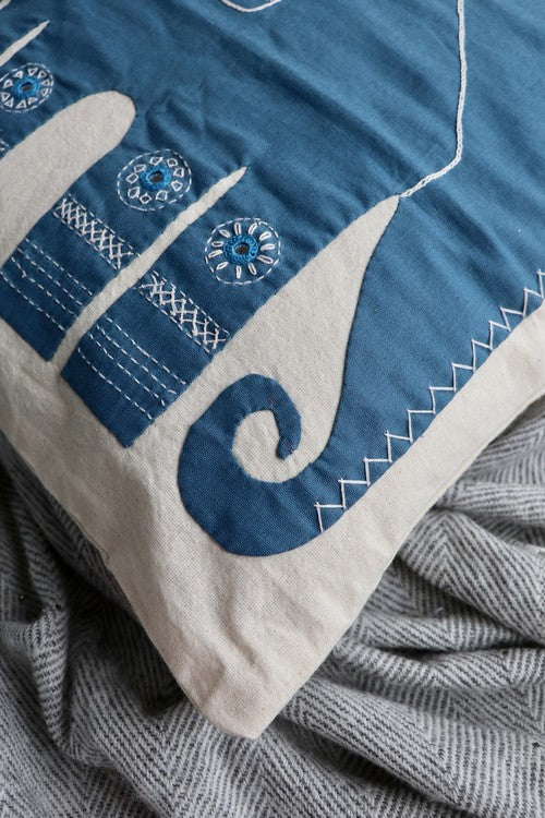 Okhai 'Chandaka' Applique Hand Embroidered Cotton Cushion Cover