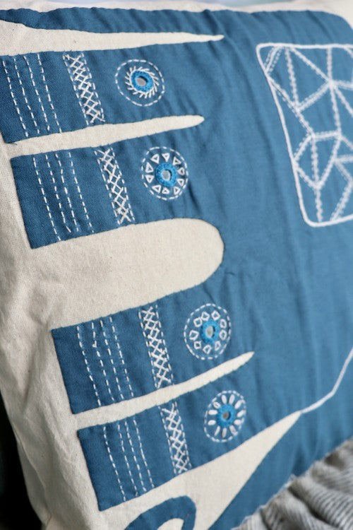 Okhai 'Chandaka' Applique Hand Embroidered Cotton Cushion Cover