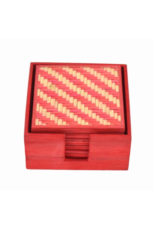 Kadam Haat Handmade Mahgrove Coster Set (Red)