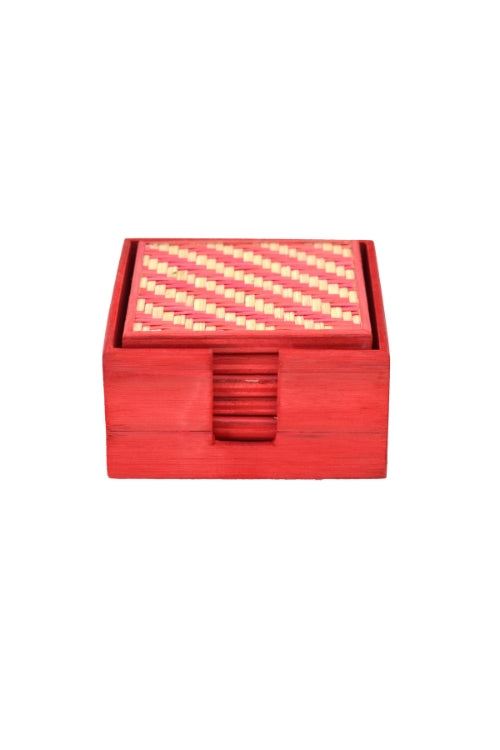 Kadam Haat Handmade Mahgrove Coster Set (Red)