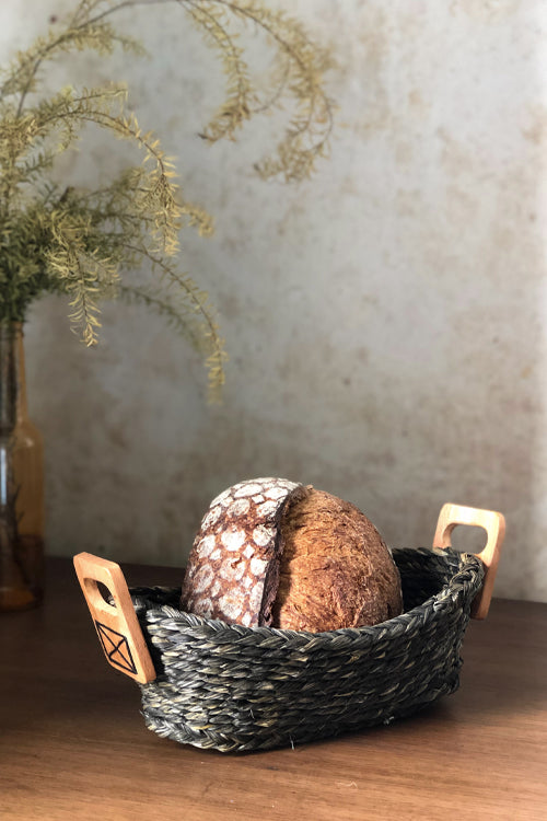 Kadam Haat Handmade Sabai Grass Bread Basket - Large (Black)