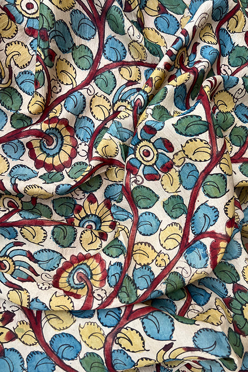 Creative Bee 'amelia' Natural Dye Hand-Painted Kalamkari Silk Fabric (0.50 meter)