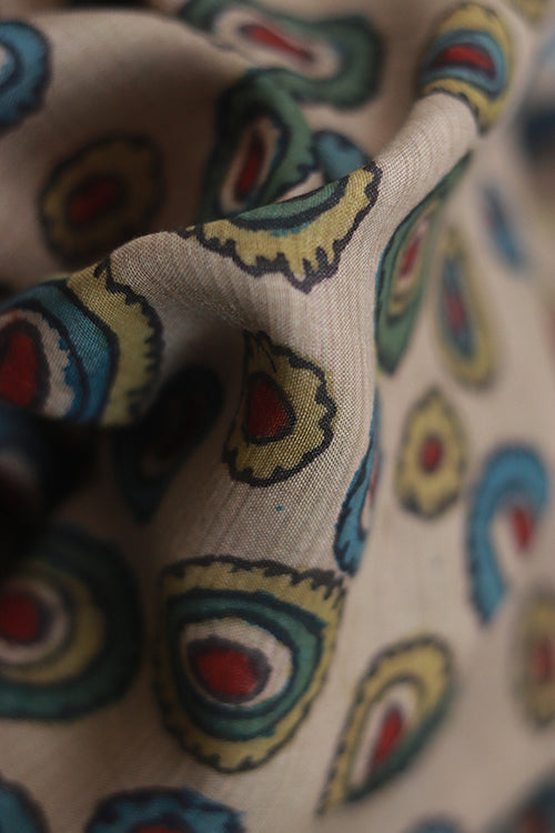 Creative Bee 'Ripple' Natural Dye Hand-Painted Kalamkari Cotton x Silk Dupatta