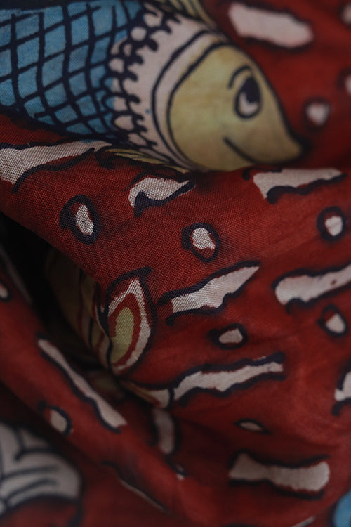 Creative Bee 'baga' Natural Dye Hand-Painted Kalamkari Silk Stole