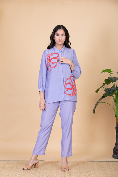 Chambray & Co.'S Azra Applique Vegan Silk Coord Set