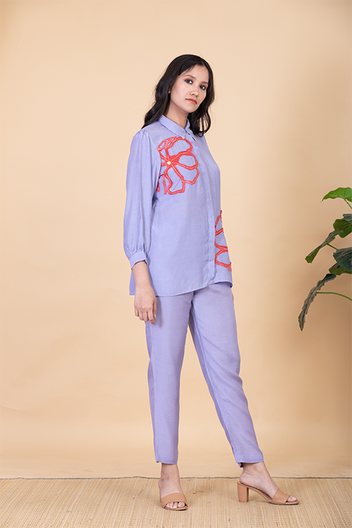 Chambray & Co.'S Azra Applique Vegan Silk Coord Set