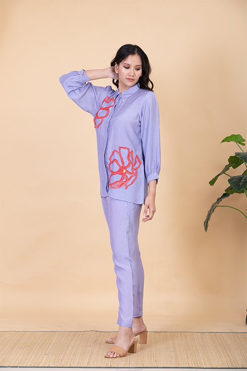 Chambray & Co.'S Azra Applique Vegan Silk Coord Set