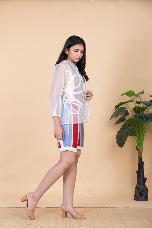 Chambray & Co.'S Faiza Applique Vegan Silk Coord Set