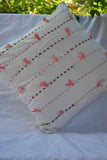 Porgai 'Living Coral A' Hand Embriodered Cotton Cushion Cover White