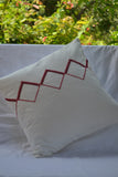 Porgai 'Living Coral B' Hand Embriodered Cotton Cushion Cover Offwhite