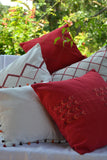 Porgai 'Living Coral B' Hand Embriodered Cotton Cushion Cover Offwhite
