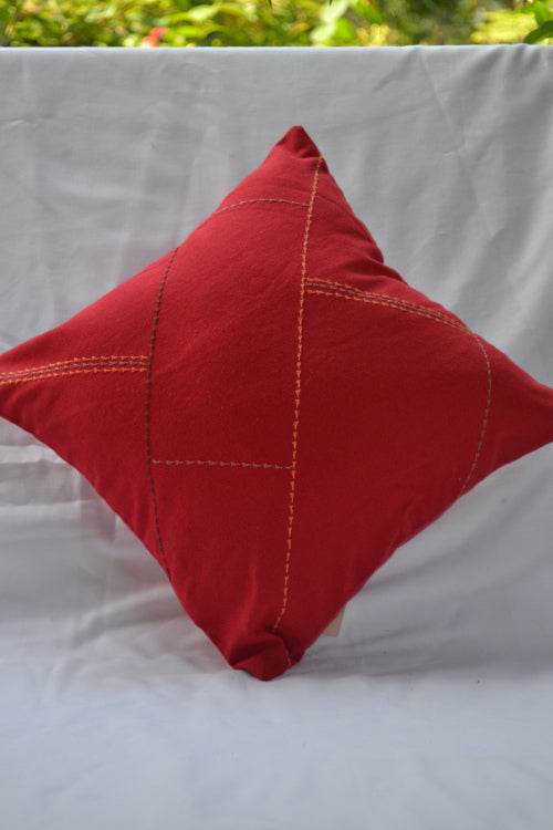 Porgai 'Living Coral B' Hand Embriodered Cotton Cushion Cover Red