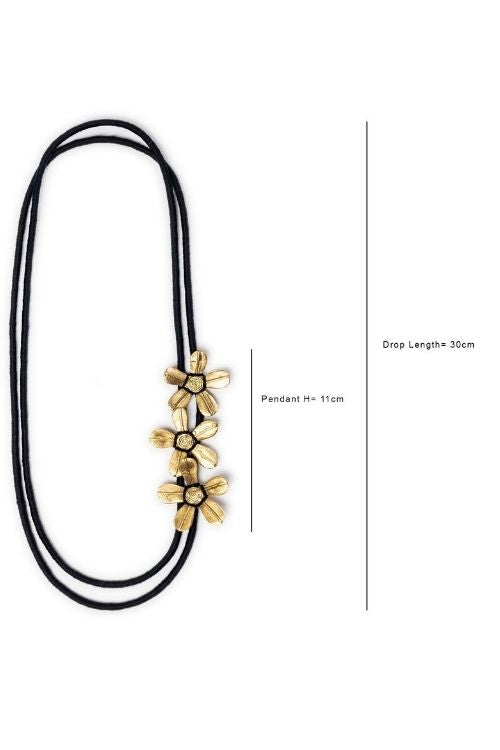 Miharu Black Assymetrical Floral Necklace