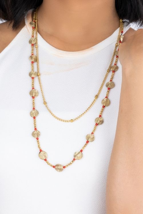 Miharu Coin Layered Dokra Necklace